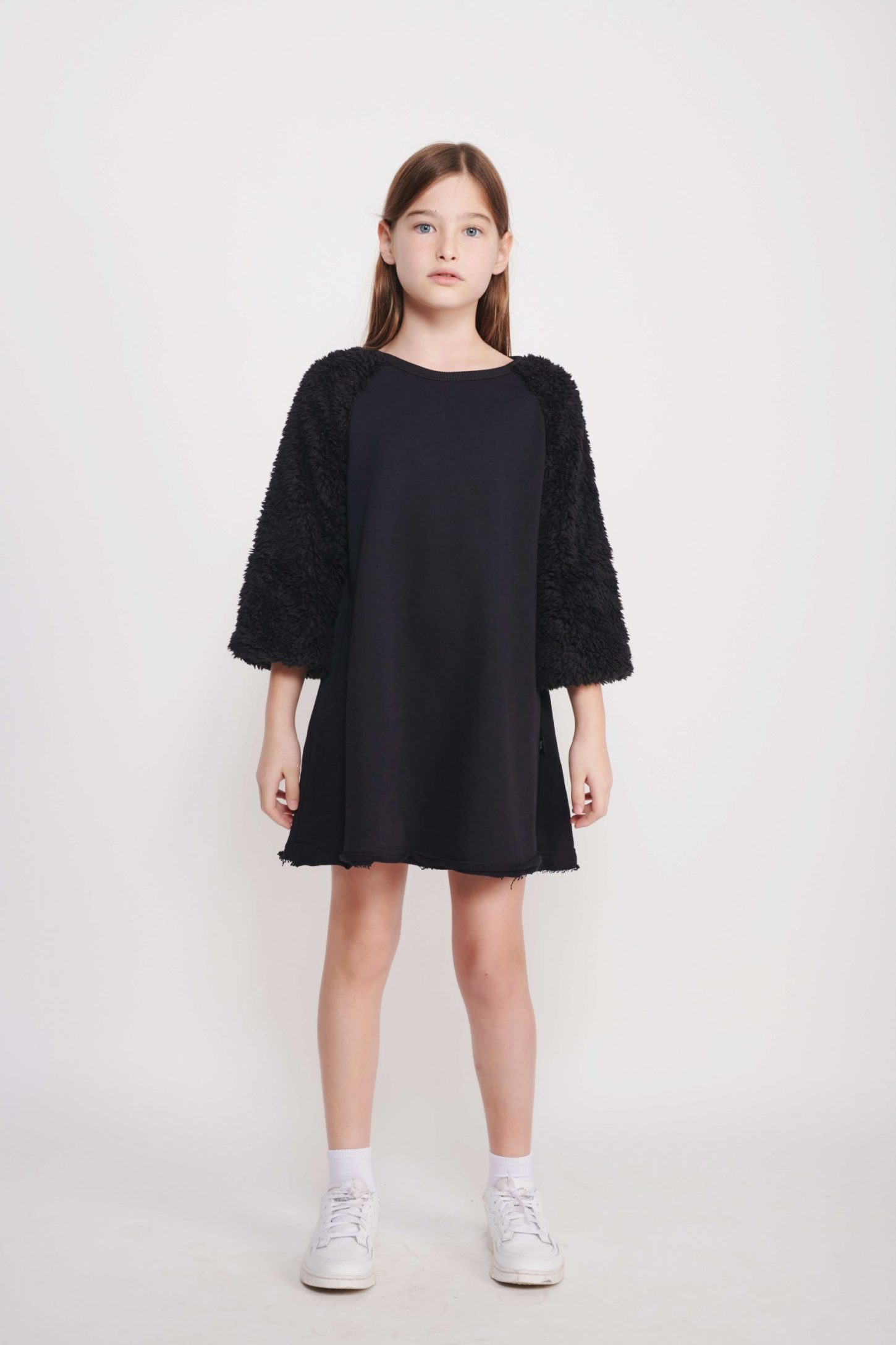 Black A-Line Fur Dress for Girls