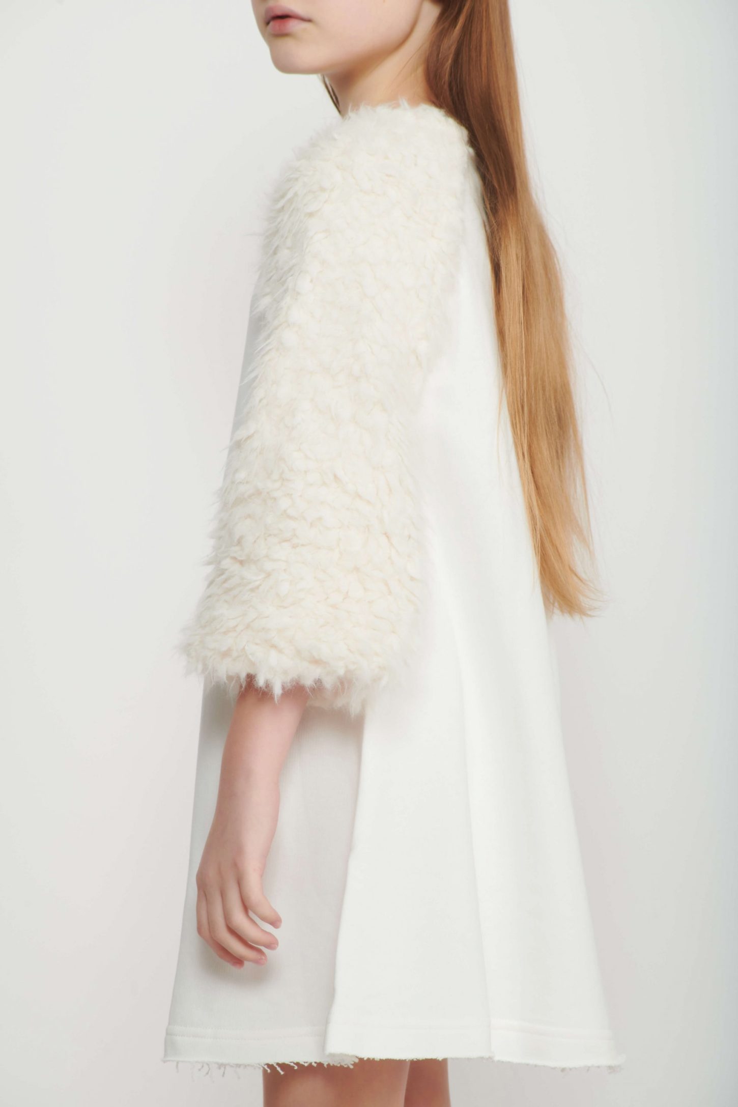 White A-Line Fur Dress for Girls