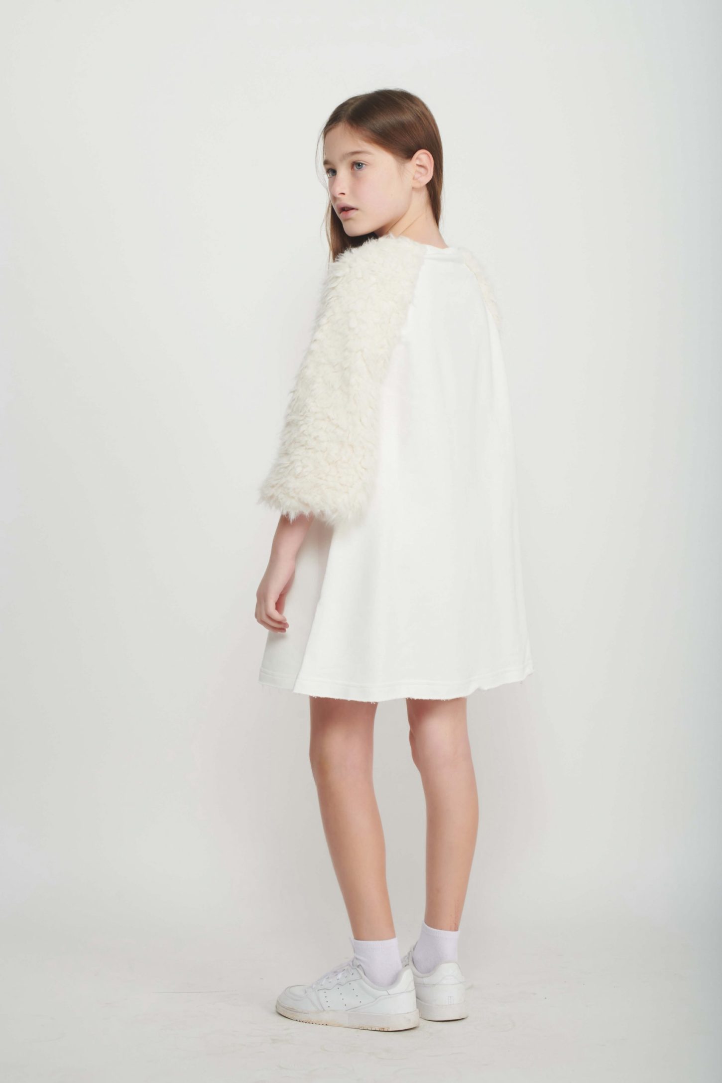 White A-Line Fur Dress for Girls