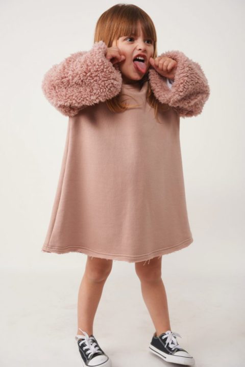Pink A-Line Fur Dress for Girls